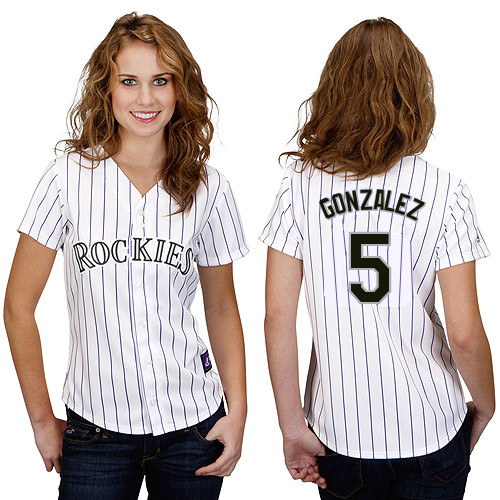 Carlos Gonzalez #5 mlb Jersey-Colorado Rockies Women's Authentic Home White Cool Base Baseball Jersey